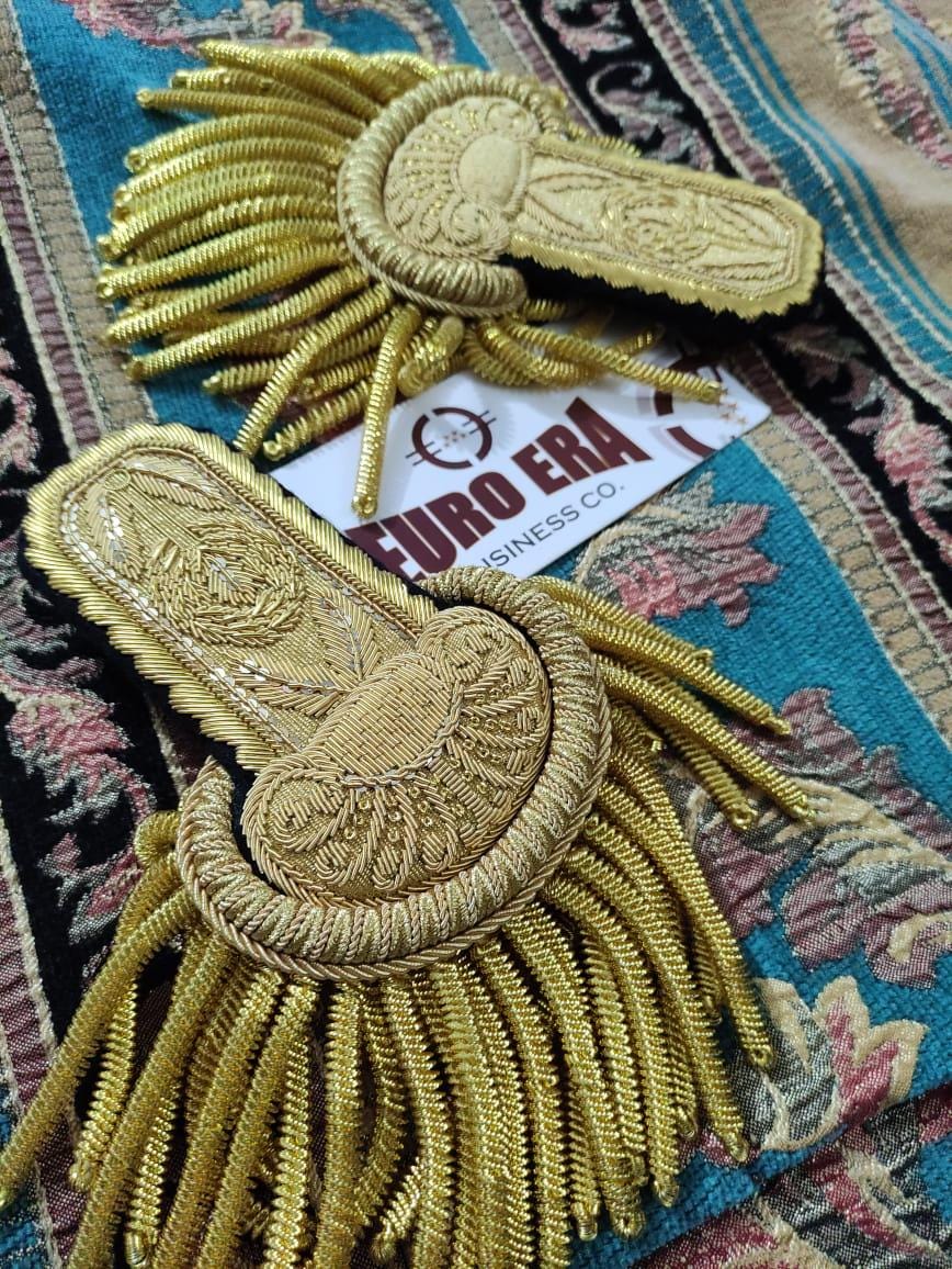 Hand Embroidered Napoleonic French Marshall Epaulette: Gold Fringe Military Attire