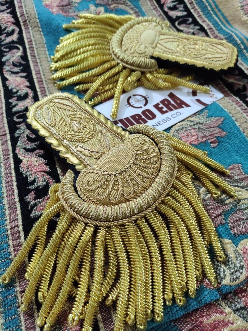 Hand Embroidered Napoleonic French Marshall Epaulette: Gold Fringe Military Attire