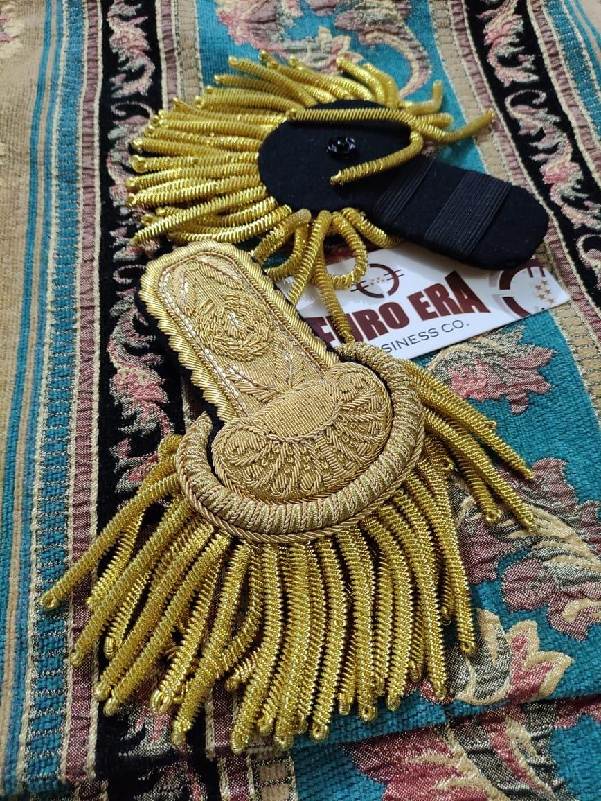 Hand Embroidered Napoleonic French Marshall Epaulette: Gold Fringe Military Attire