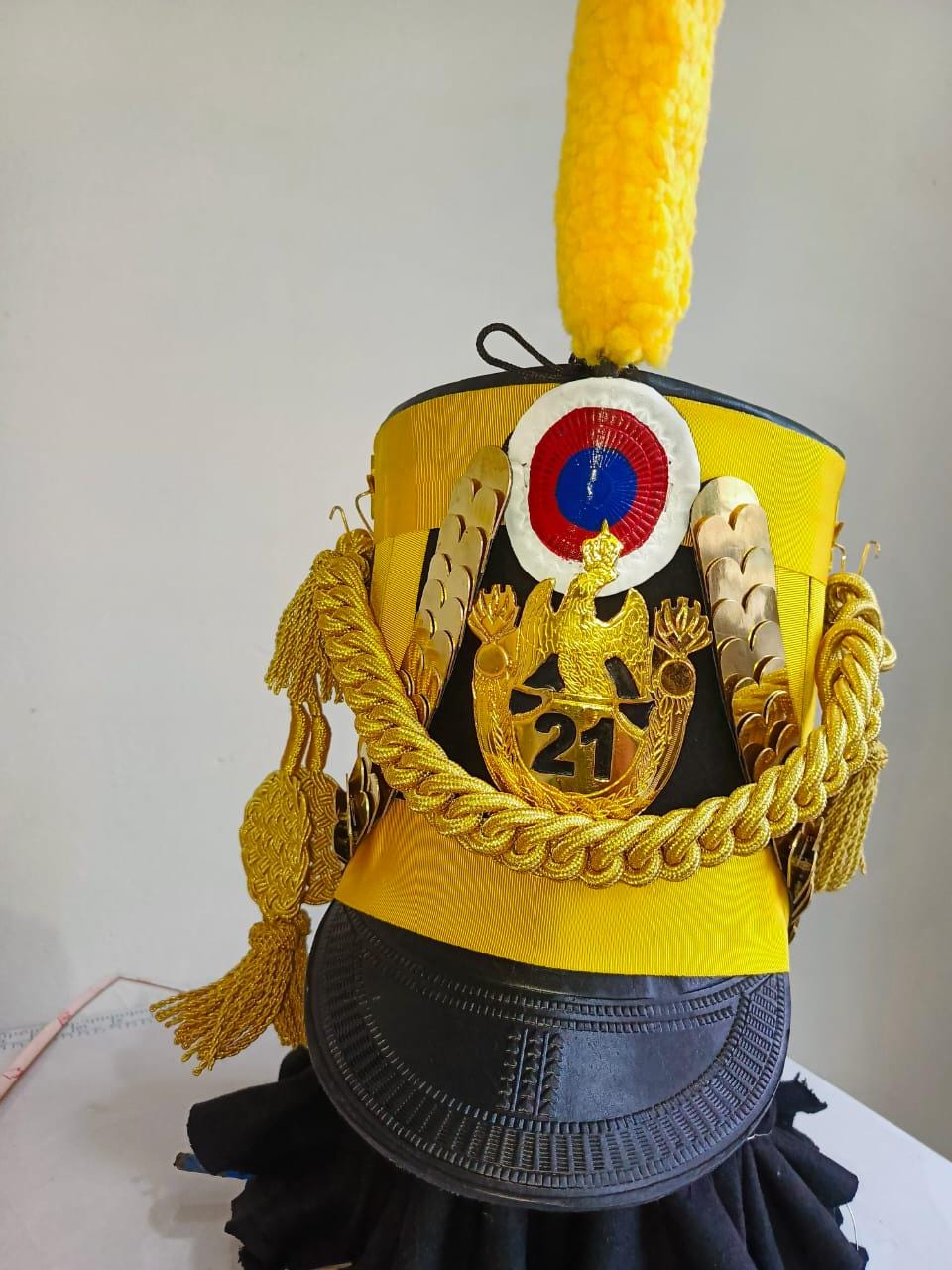 Napoleonic Waterloo Officer Shako Hat: Leather, Gold Braid