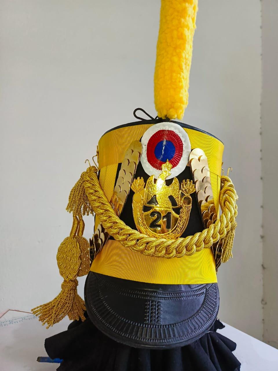 Napoleonic Waterloo Officer Shako Hat: Leather, Gold Braid