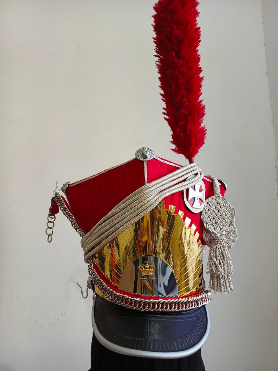 Napoleonic French Lancer Shako Hat: Wool & Leather, Brass Details