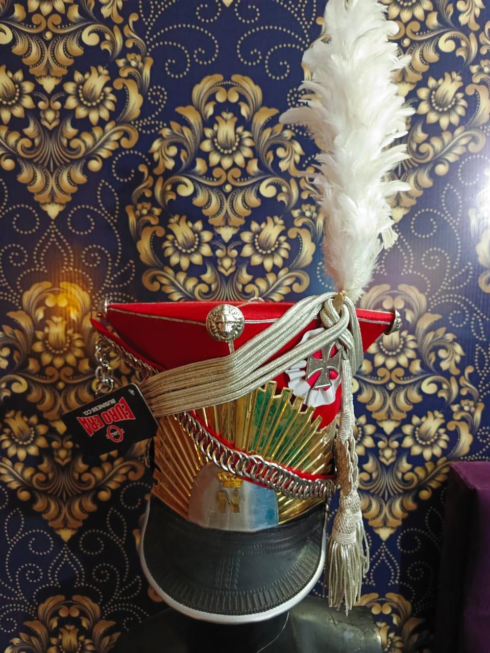 Napoleonic Lancer Shako Hat: Wool & Leather, Brass Details