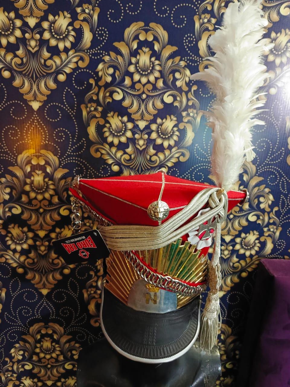 Napoleonic Lancer Shako Hat: Wool & Leather, Brass Details