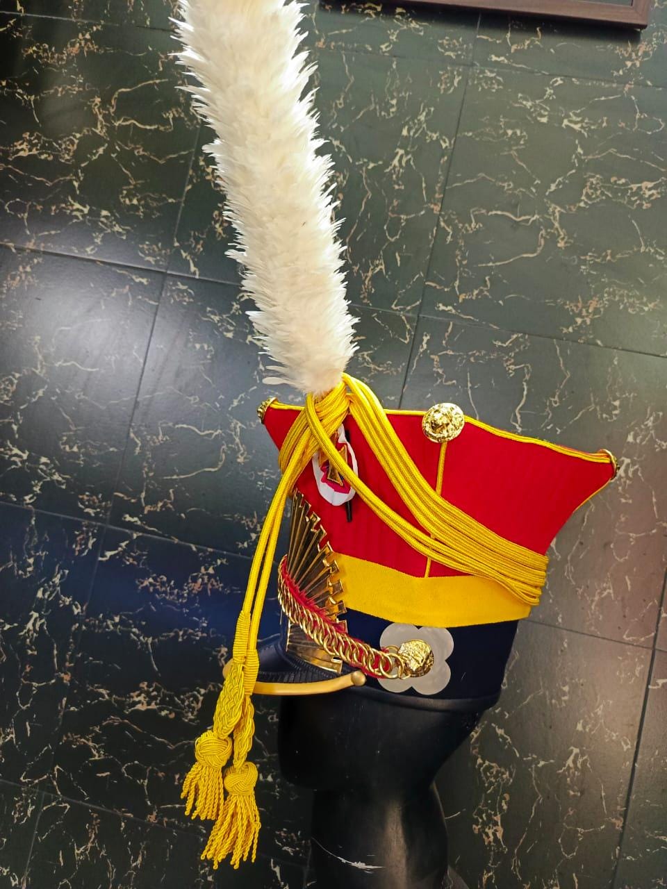 Napoleonic 2nd Lancer Officer Shako Hat: Wool & Leather, Brass Details
