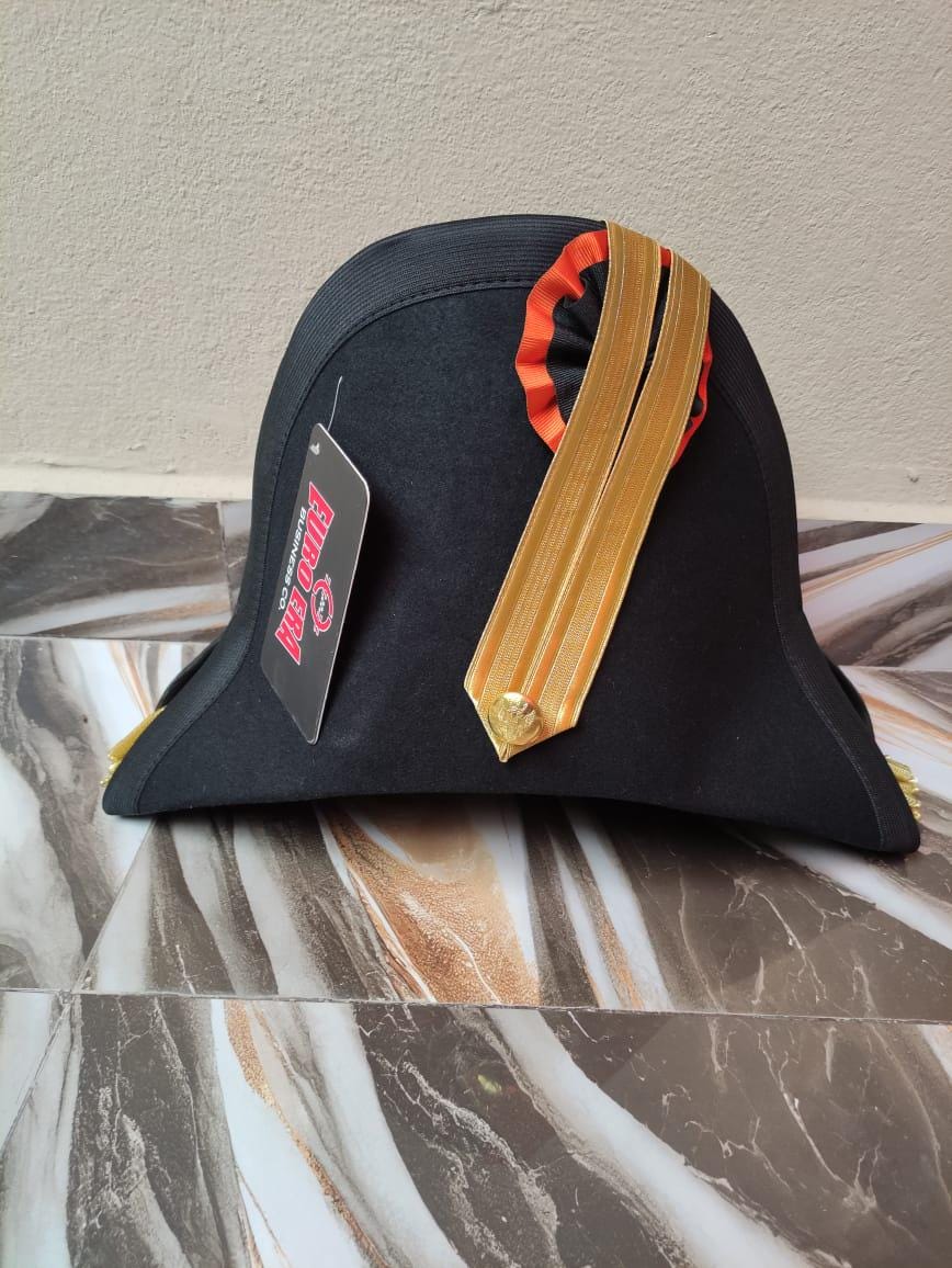 Wool Felt Napoleonic Bicorn Hat: Gold Braid, Revolutionary War