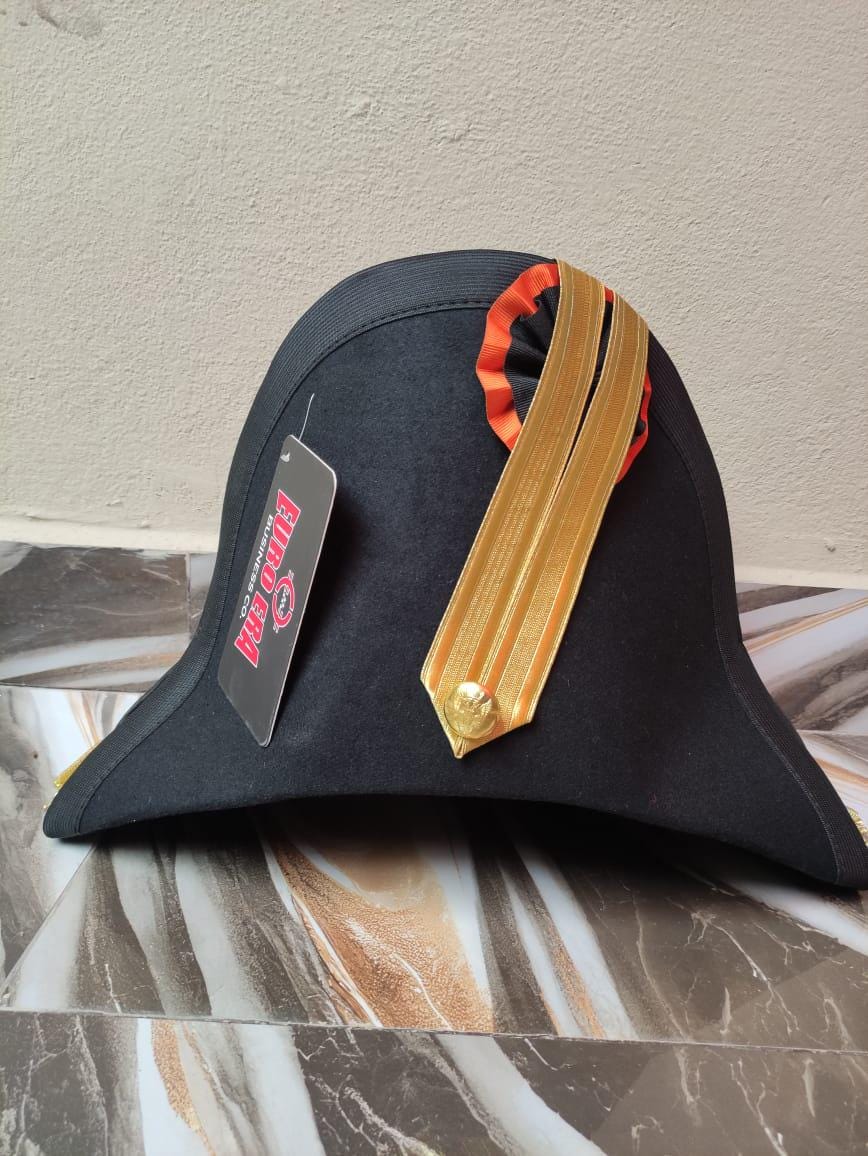 Wool Felt Napoleonic Bicorn Hat: Gold Braid, Revolutionary War