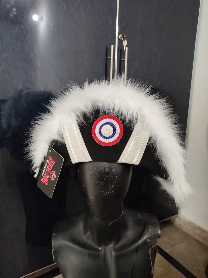 Felted Wool Napoleonic Bicorn Hat: Gold Braid Officer Tricorn