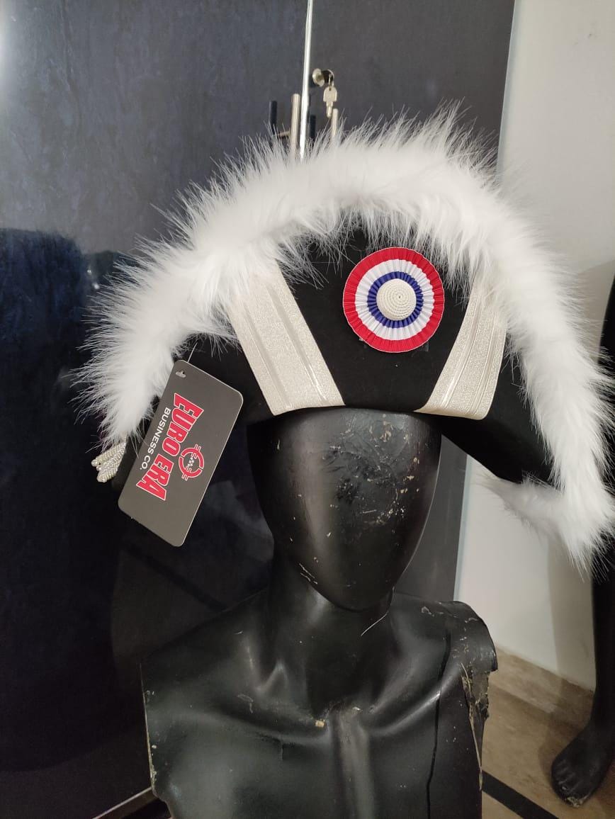 Felted Wool Napoleonic Bicorn Hat: Gold Braid Officer Tricorn