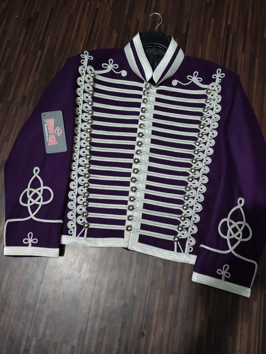 Steampunk Hussar Wool Jacket: Silver Braid Military Coat