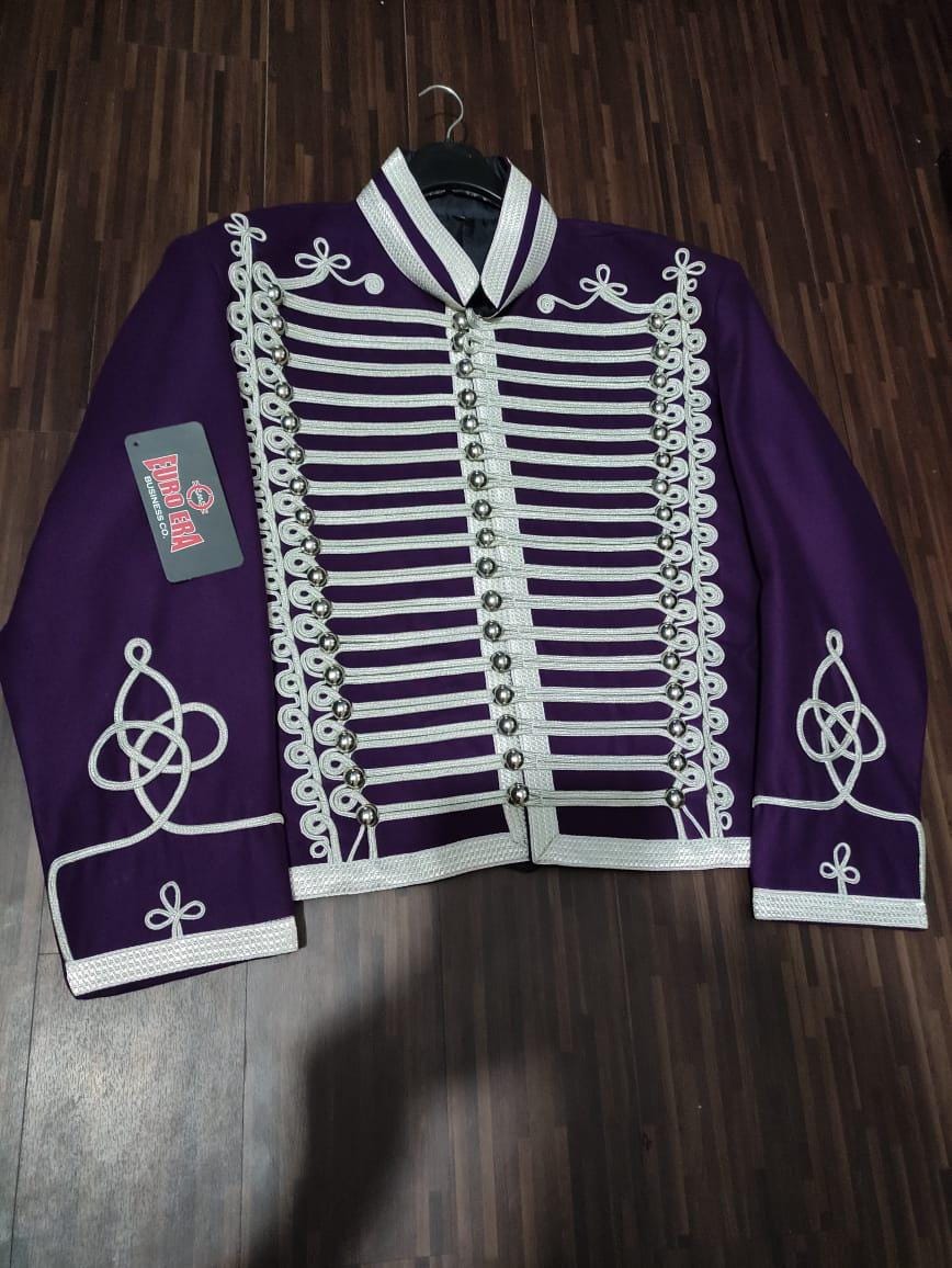 Steampunk Hussar Wool Jacket: Silver Braid Military Coat