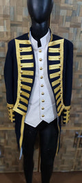 Napoleonic Naval Admiral Frock Coat & Waistcoat: Gold Braid, Wool Military Tailcoat