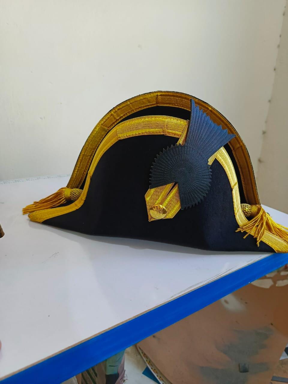 Napoleonic Bicorn Hat: 18th Century British Officer Costume, Vintage Gold Trim