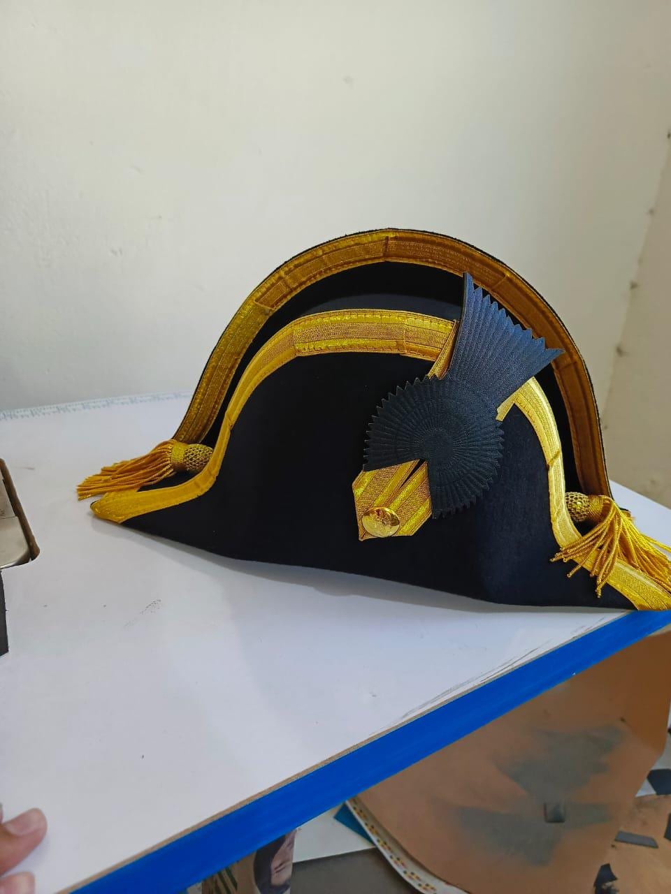 Napoleonic Bicorn Hat: 18th Century British Officer Costume, Vintage Gold Trim