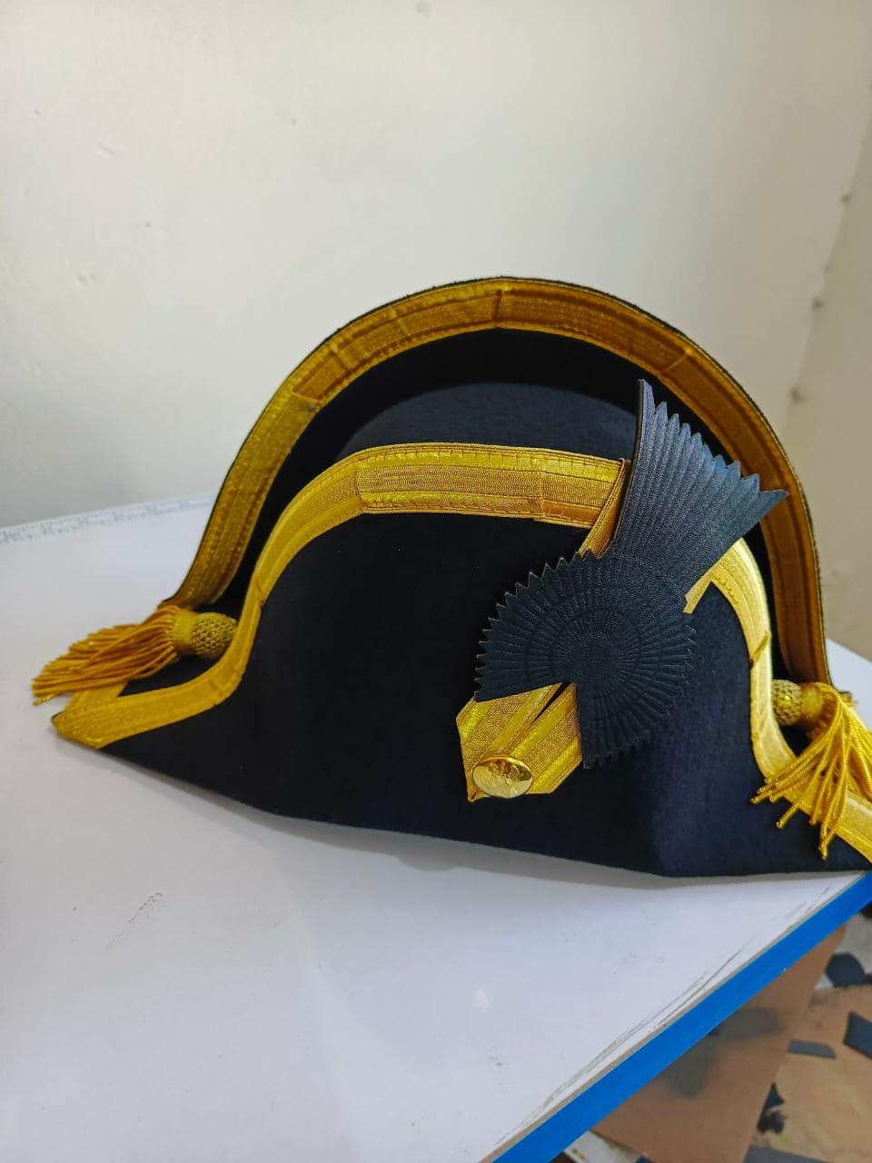 Napoleonic Bicorn Hat: 18th Century British Officer Costume, Vintage Gold Trim