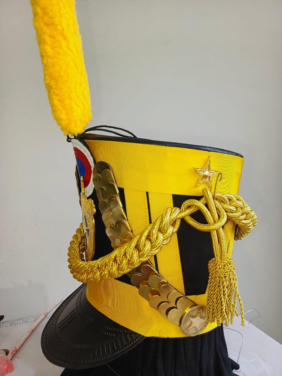 Napoleonic Waterloo Officer Shako Hat: Leather, Gold Braid