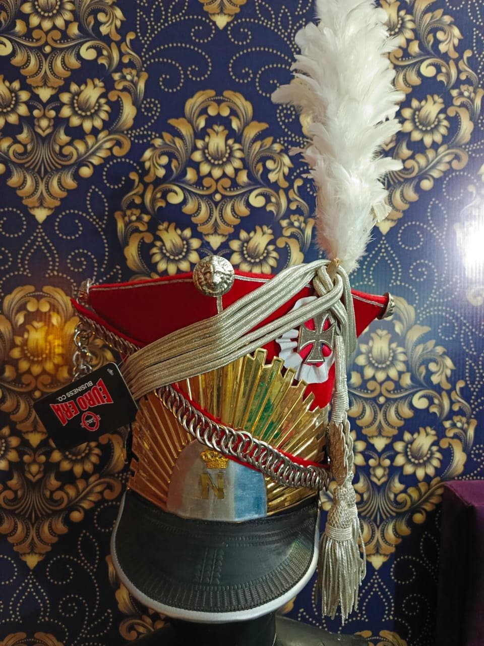 Napoleonic Lancer Shako Hat: Wool & Leather, Brass Details