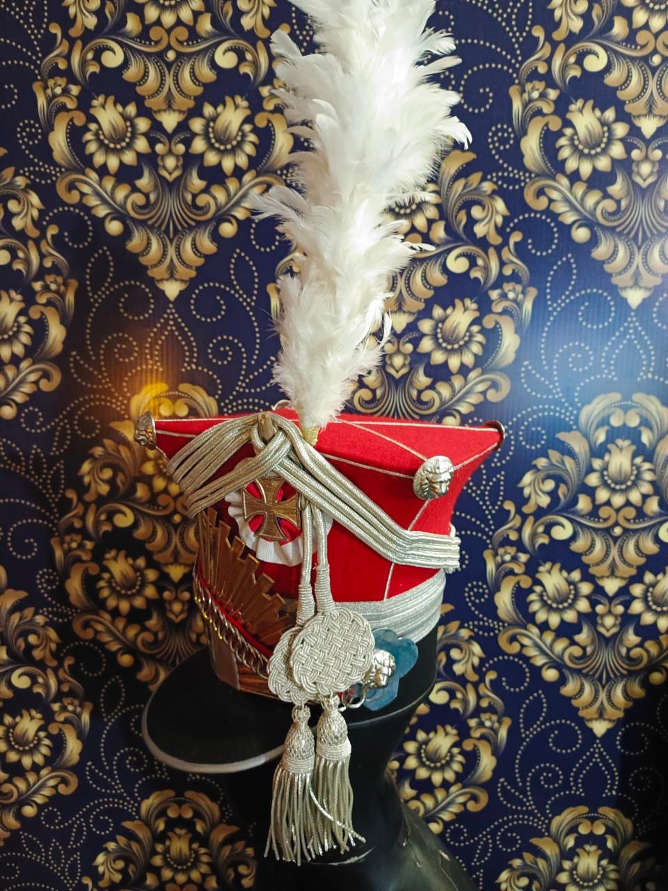 Napoleonic Lancer Shako Hat: Wool & Leather, Brass Details
