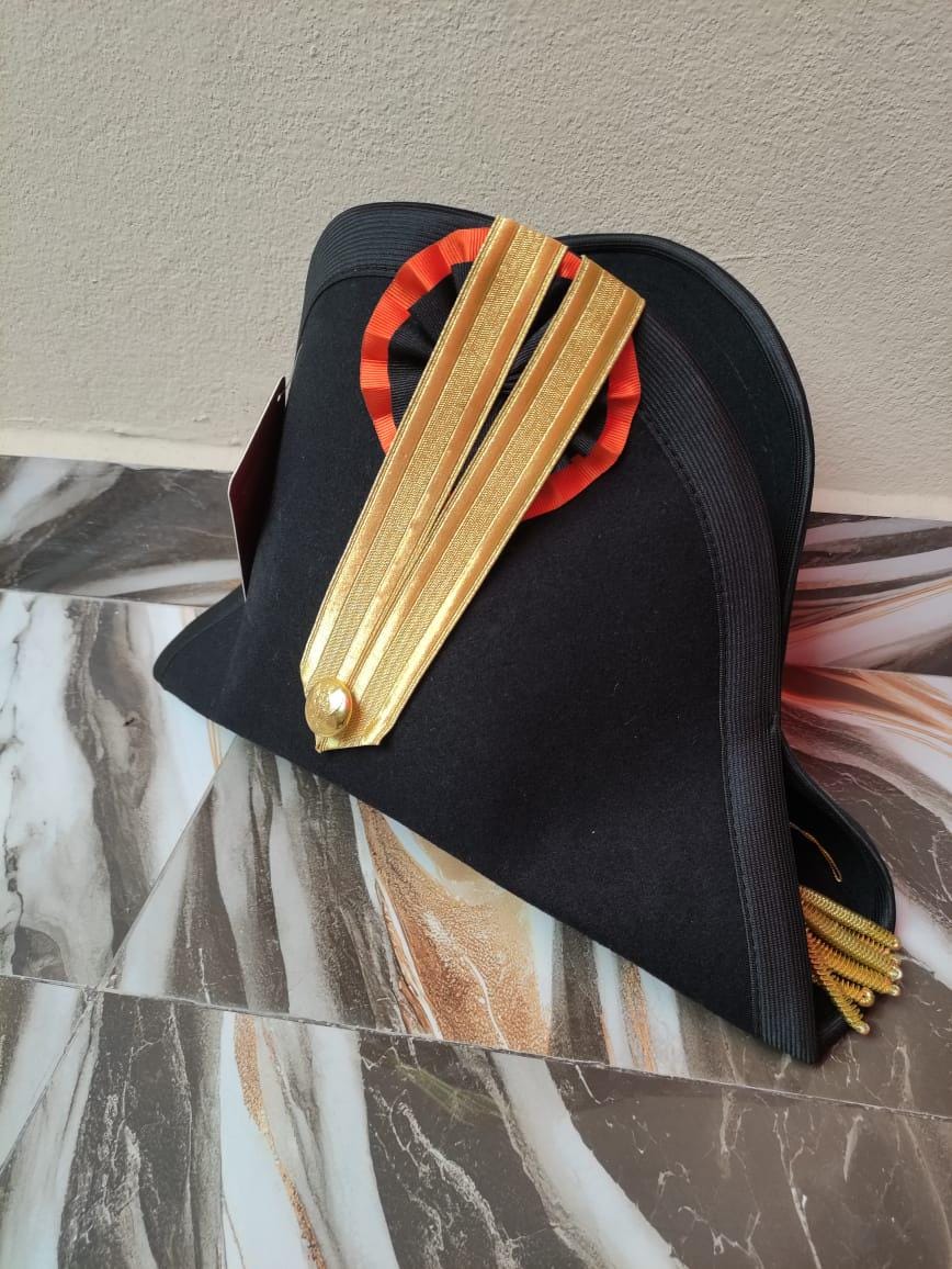 Wool Felt Napoleonic Bicorn Hat: Gold Braid, Revolutionary War