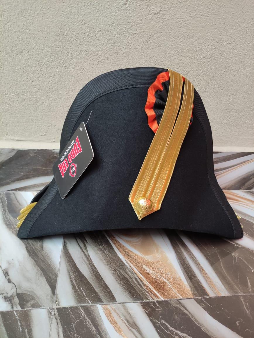 Wool Felt Napoleonic Bicorn Hat: Gold Braid, Revolutionary War