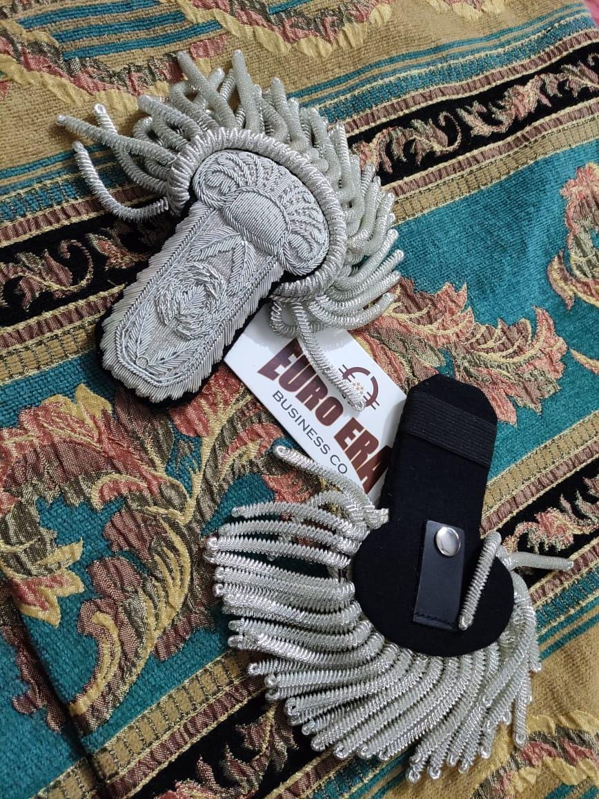 Hand-Embroidered Napoleonic Epaulette: Silver Fringes, French Marshall Officer Uniform