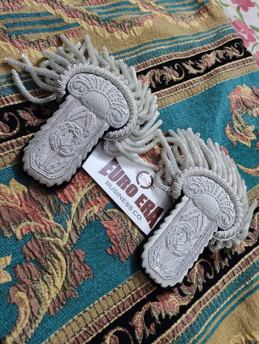 Hand-Embroidered Napoleonic Epaulette: Silver Fringes, French Marshall Officer Uniform