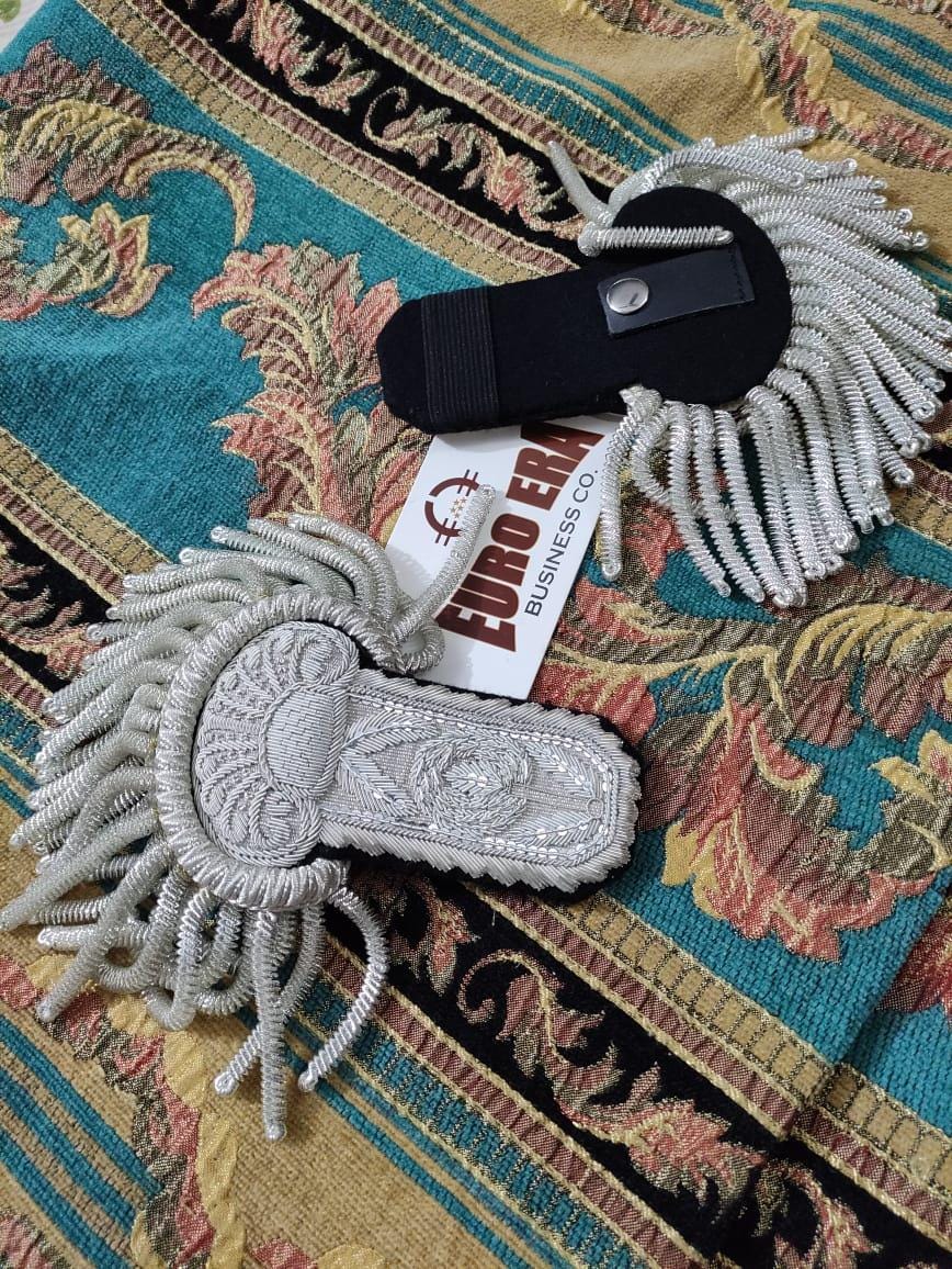 Hand-Embroidered Napoleonic Epaulette: Silver Fringes, French Marshall Officer Uniform