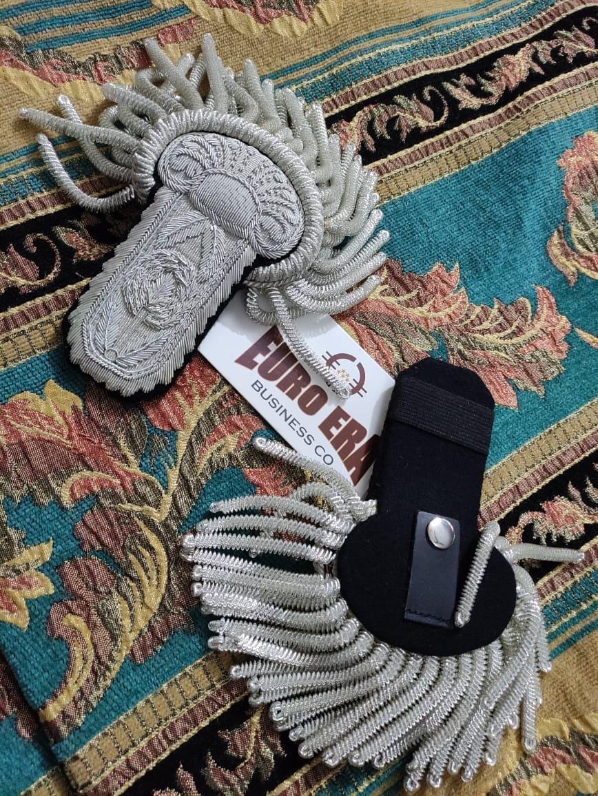 Hand-Embroidered Napoleonic Epaulette: Silver Fringes, French Marshall Officer Uniform