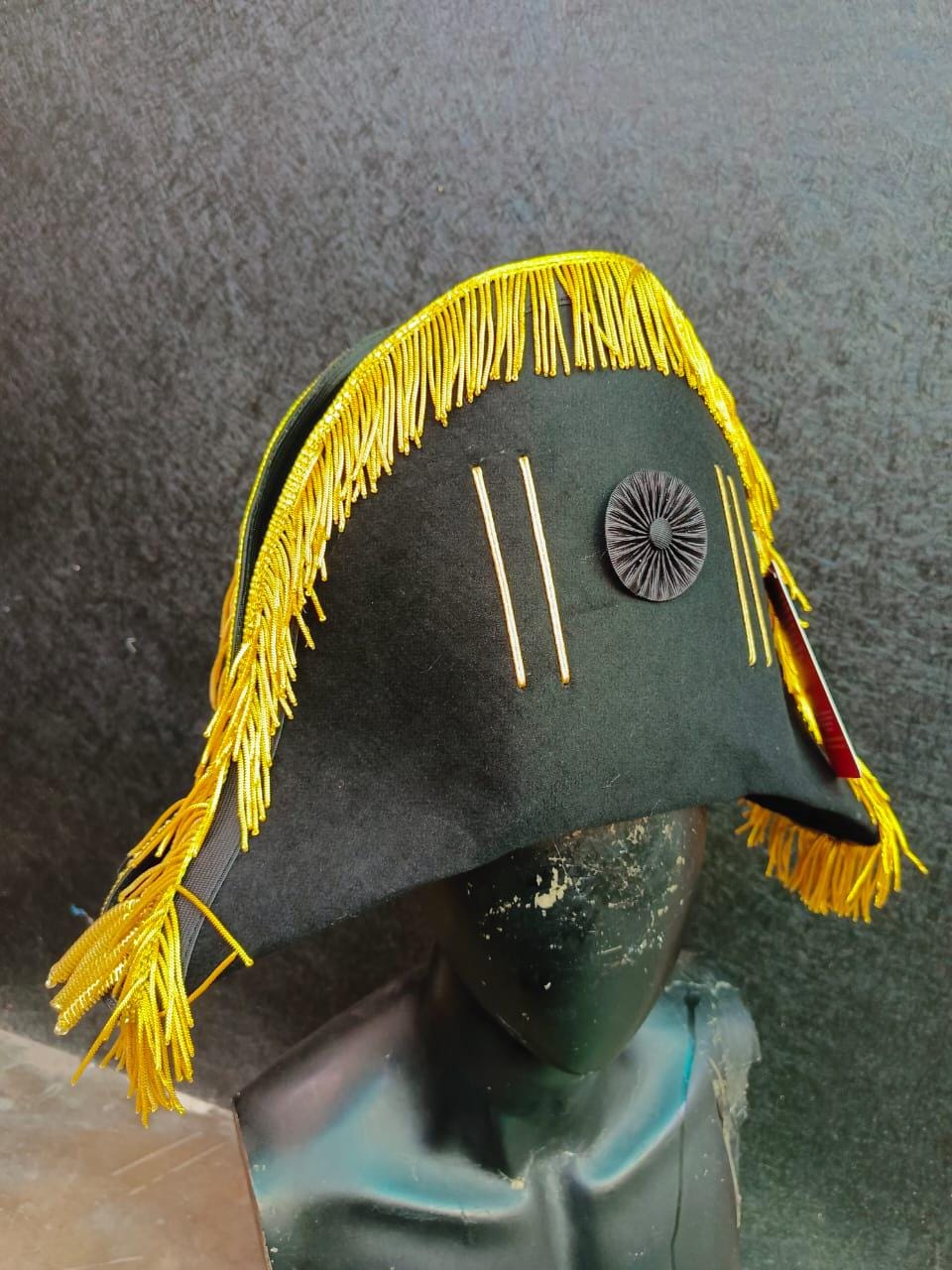 Napoleon Bicorn Hat with Gold Fringe: Historical Military Cosplay Costume