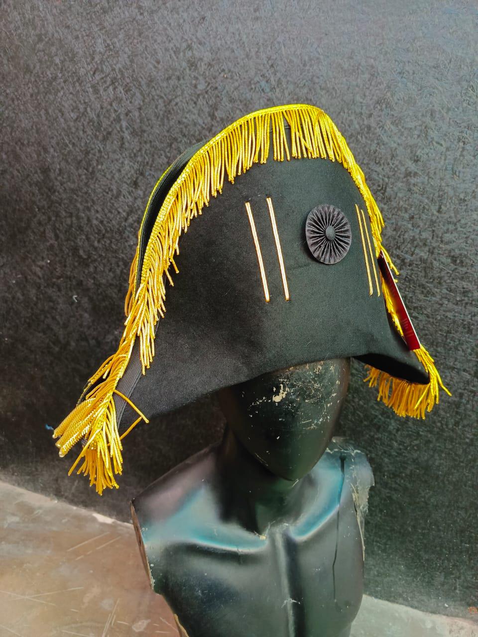 Napoleon Bicorn Hat with Gold Fringe: Historical Military Cosplay Costume