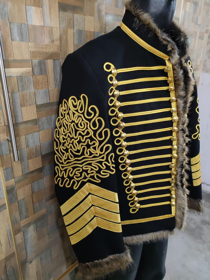 Jimi Hendrix Style Hussars Wool Jacket: Gold Braid Trim