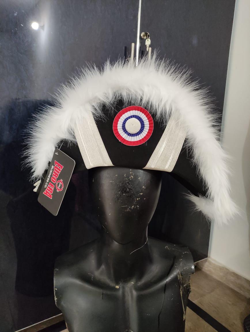 Felted Wool Napoleonic Bicorn Hat: Gold Braid Officer Tricorn