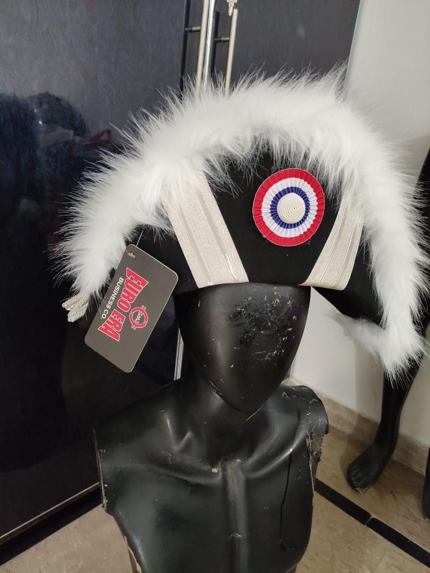 Felted Wool Napoleonic Bicorn Hat: Gold Braid Officer Tricorn