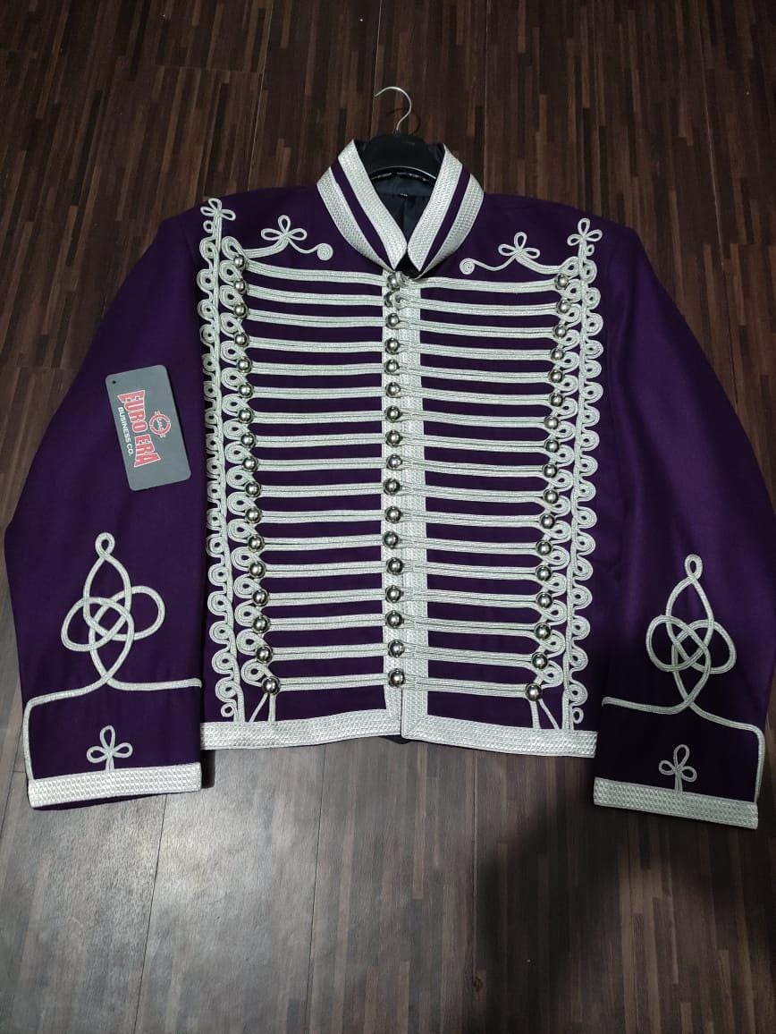 Steampunk Hussar Wool Jacket: Silver Braid Military Coat