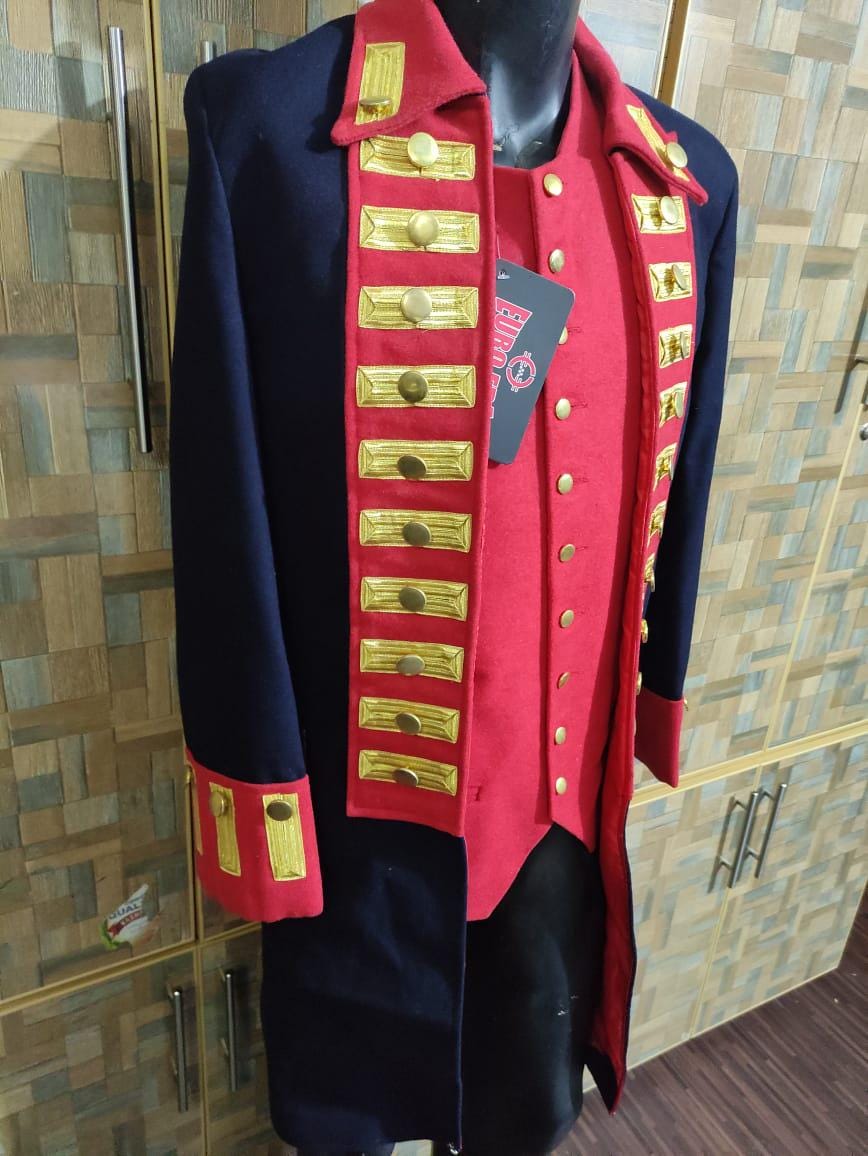 Revolutionary Era Officer's Wool Frock Coat & Waistcoat: Steampunk Military Tailcoat