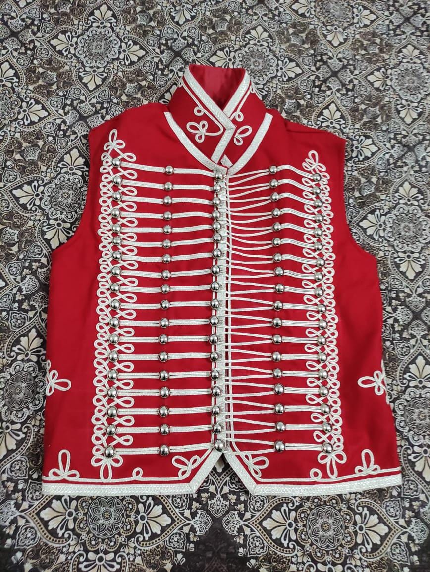 Napoleonic Hussar Waistcoat: Vintage Red Braided Cosplay Outfit