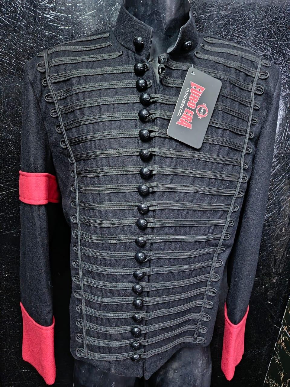 Napoleonic Hussars Jacket: Military Style Black Coat with Red Accents