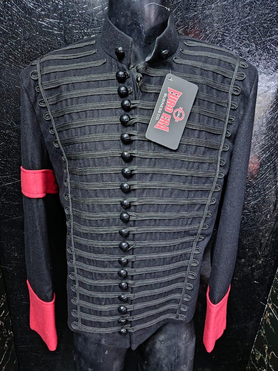 Napoleonic Hussars Jacket: Military Style Black Coat with Red Accents