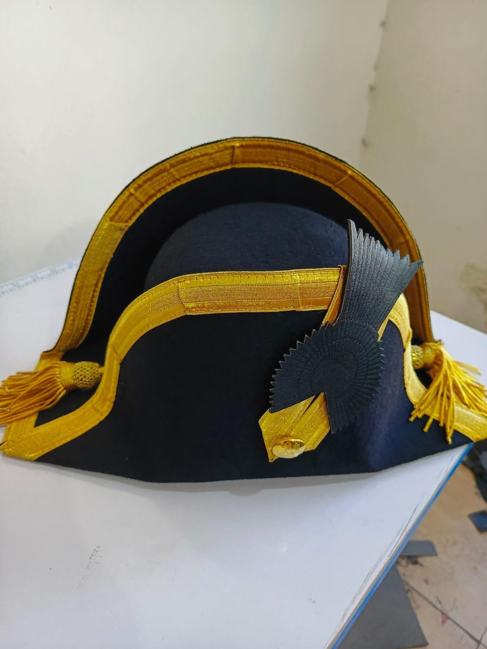 Napoleonic Bicorn Hat: 18th Century British Officer Costume, Vintage Gold Trim