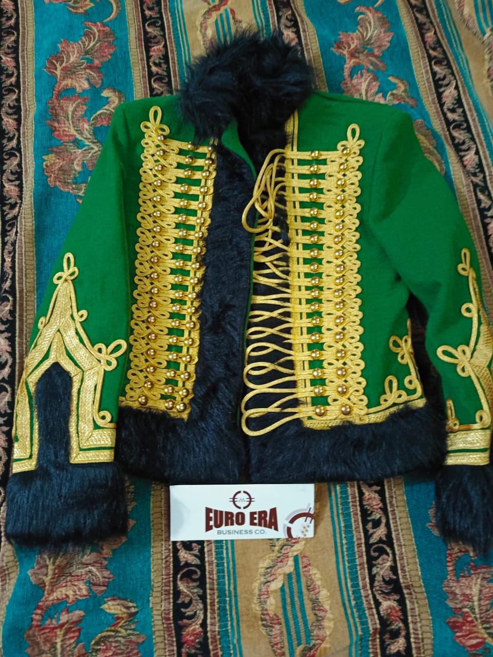 Napoleonic Hussars Pelisse: Green Wool Jacket, Mylar Braids