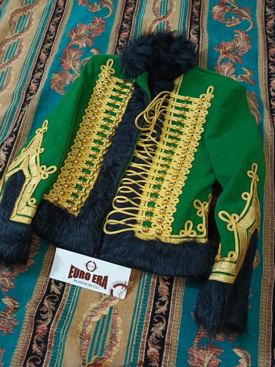 Napoleonic Hussars Pelisse: Green Wool Jacket, Mylar Braids