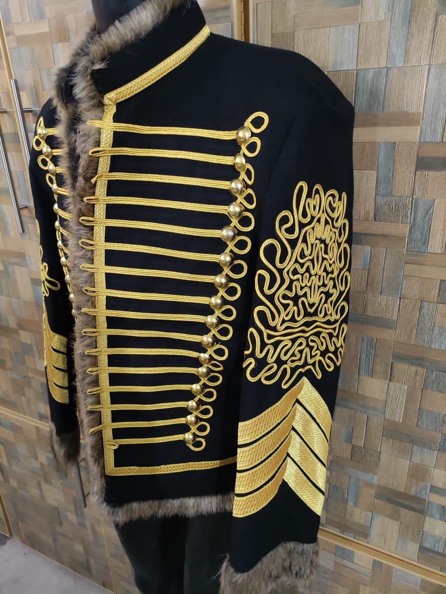 Jimi Hendrix Style Hussars Wool Jacket: Gold Braid Trim