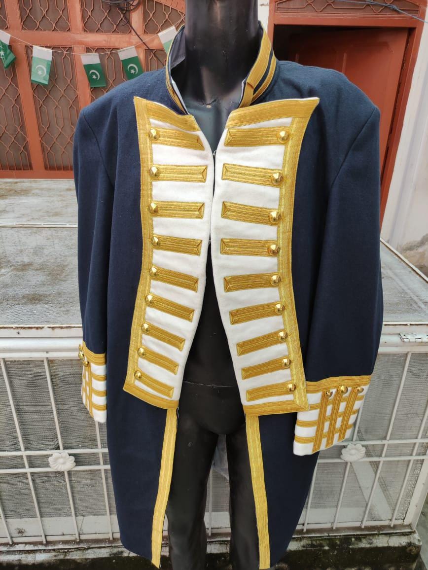 Wool Napoleonic Naval Admiral Frock Coat: 18th Century Regency Tailcoat