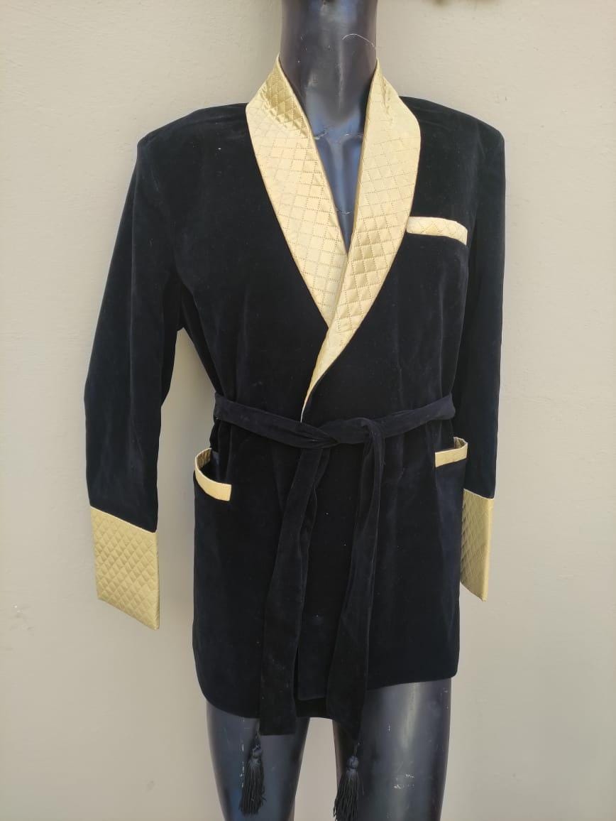 New Black Velvet Smoking Robe Coat Jacket Wedding Party Wear Robe Smoking COAT | Soft lounge wear | Men's bathrobe | Robe gift for him