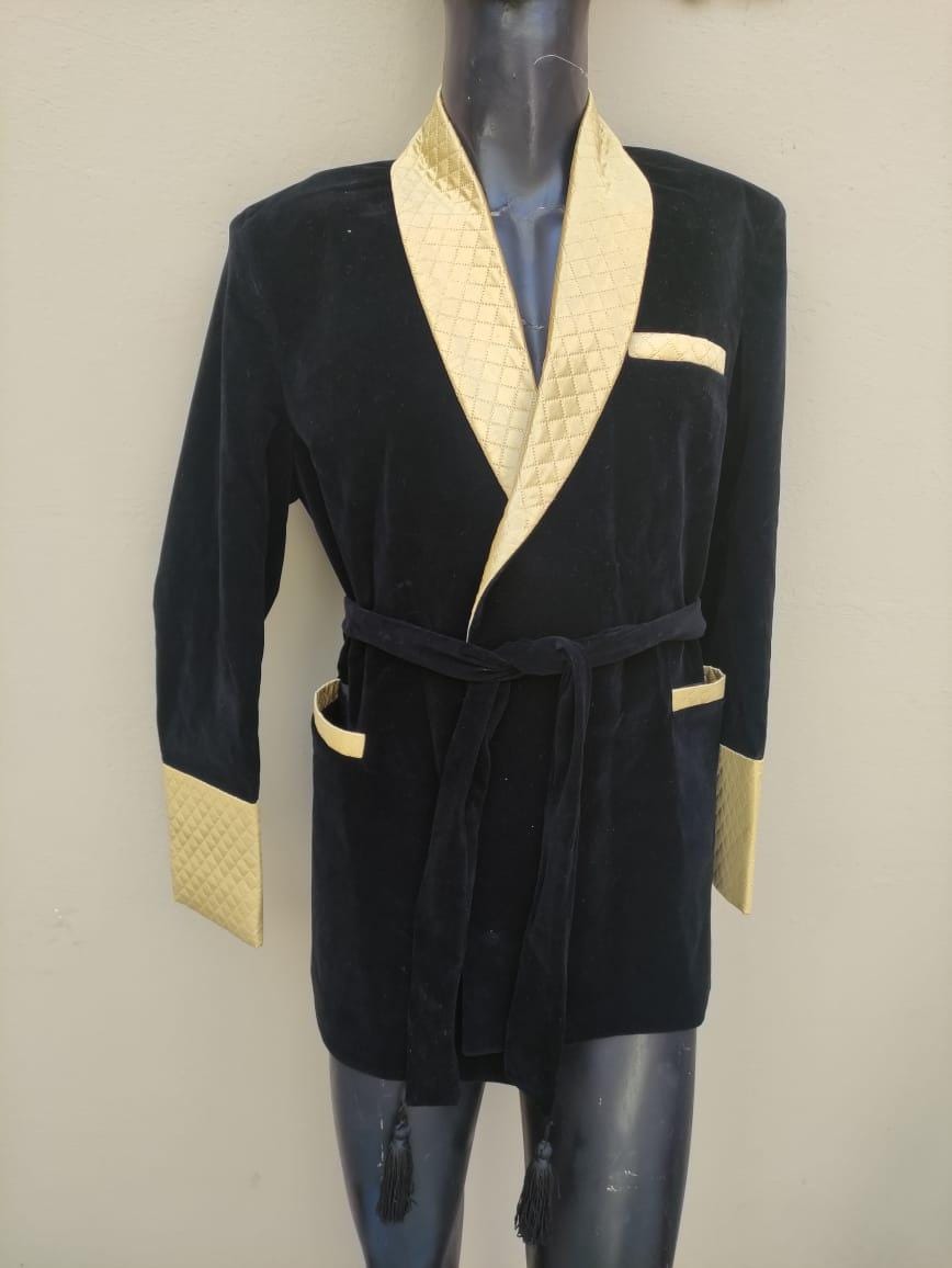 New Black Velvet Smoking Robe Coat Jacket Wedding Party Wear Robe Smoking COAT | Soft lounge wear | Men's bathrobe | Robe gift for him