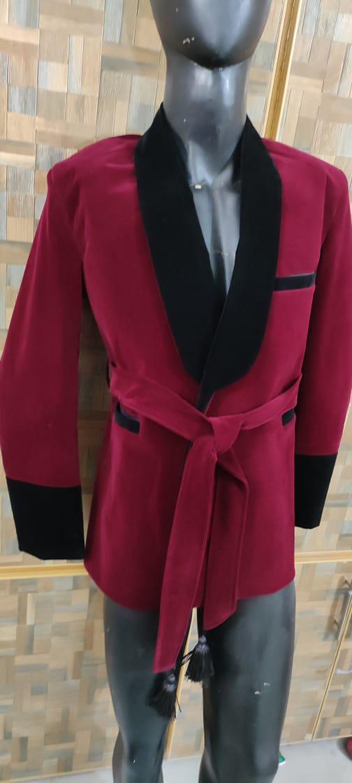 New Burgundy Velvet Smoking Robe Coat Jacket Wedding Party Wear Robe Smoking COAT | Designer Velvet Jacket | Velvet Fashion | Evening Wear