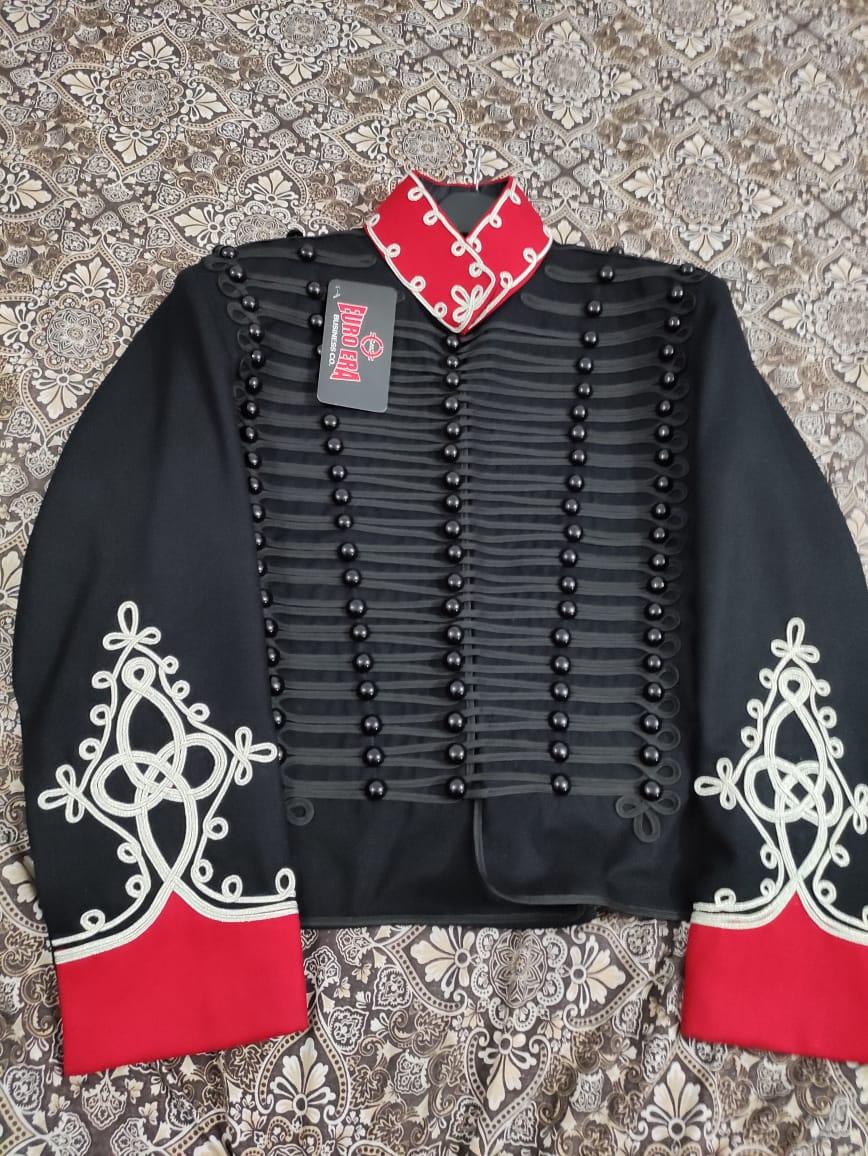 Embroidered Napoleonic Hussars Jacket: Red & White Military Coat
