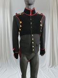 Vintage Military Parade Jacket: Black Wool Blend, Red Trim