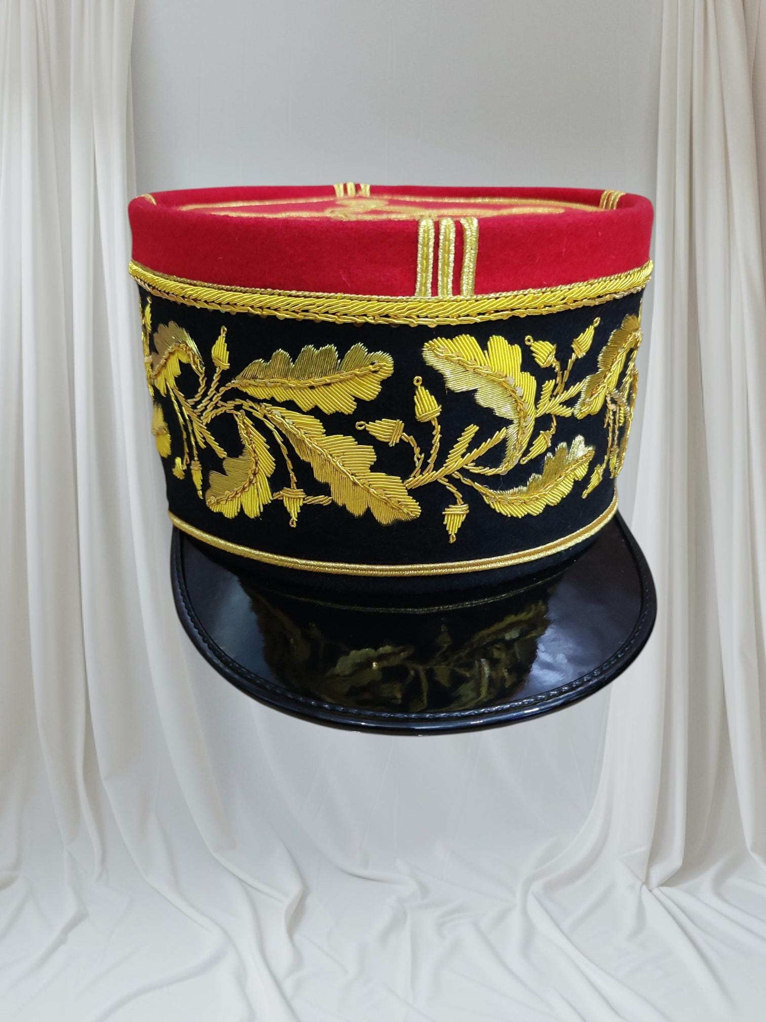 French General Kepi Hat: 18th-19th Century Band Uniform, Wool & Leather