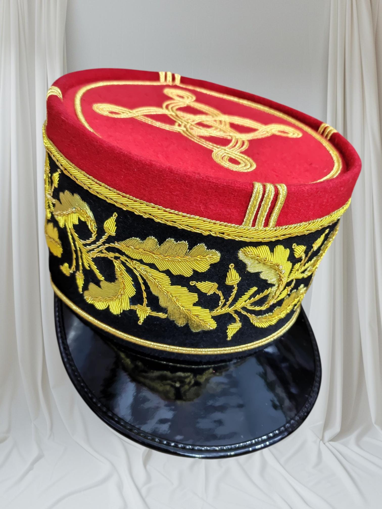 French General Kepi Hat: 18th-19th Century Band Uniform, Wool & Leather